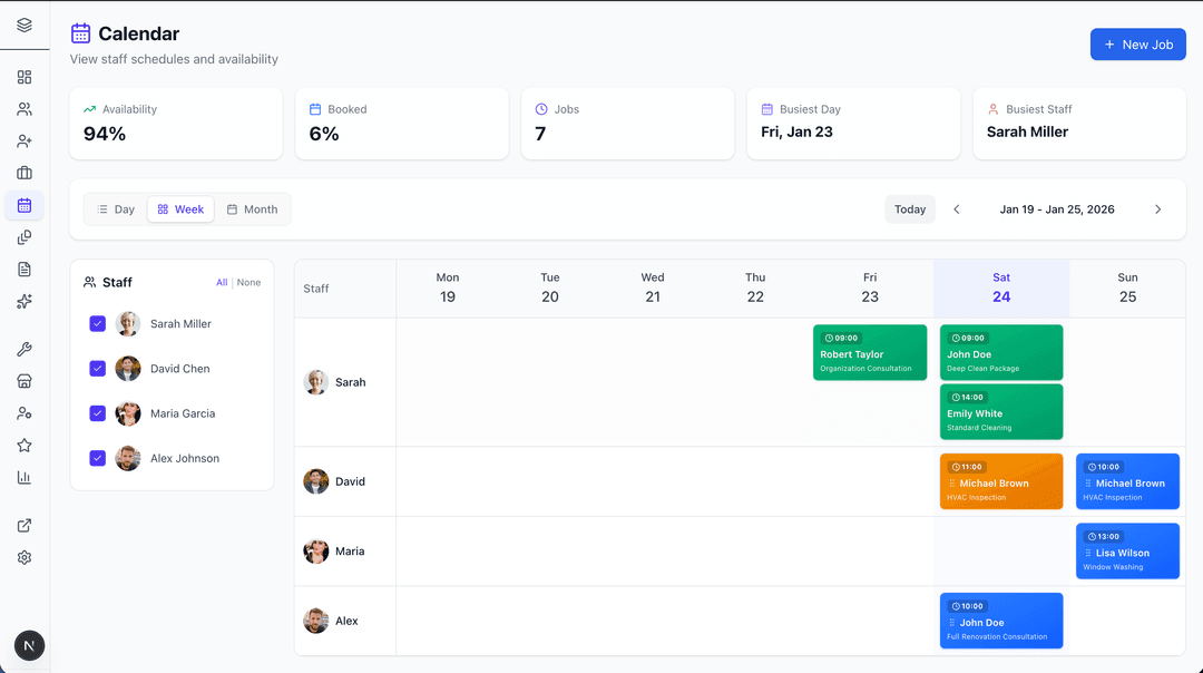 Staff availability calendar showing open slots