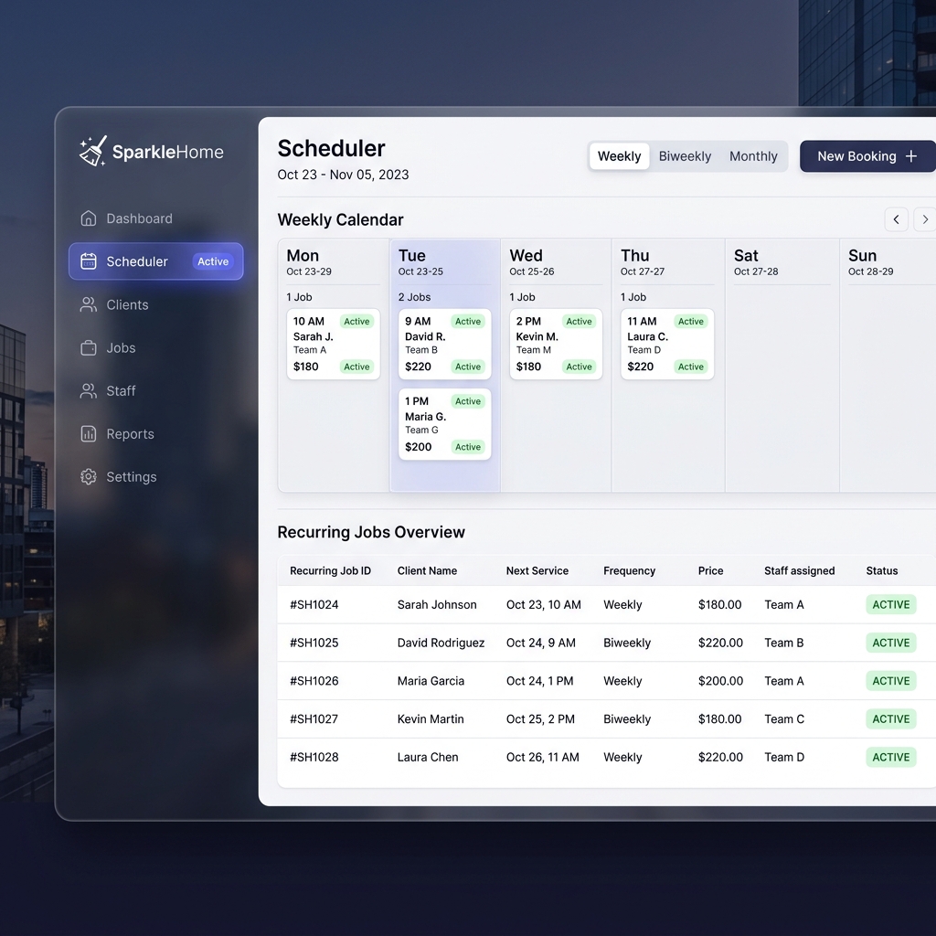LeadDuo Cleaning Workflow & Scheduler Dashboard Mockup